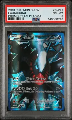 2013 POKEMON BLACK & WHITE PROMO TEAM PLASMA #BW73 FULL ART/DARKRAI PSA 8 - Image 1