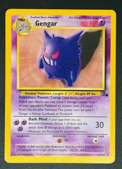 Pokemon Gengar 20/62 Non Holo Fossil Unlimited, MP/LP - Image 1