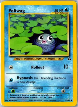 Pokemon Card - Poliwag 62/75 Neo Discovery Common Heavily Played - Image 1