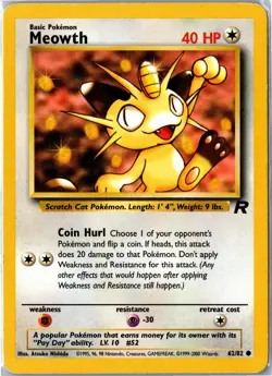 Pokemon Card - Meowth 62/82 Team Rocket Common Heavily Played - Image 1