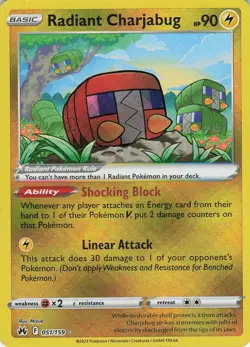 Radiant Charjabug 051/159 Radiant Rare Holo Crown Zenith NM Pokemon - Image 1