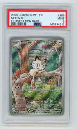 2025 Mega Evolution Series - Phantasmal Flames Meowth PSA 9 Illustration Rare - Image 1