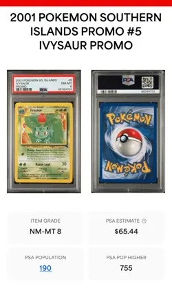 2001 POKEMON SOUTHERN ISLANDS PROMO IVYSAUR #5 PSA 8 NM-MT LOW POP Vintage! - Image 3