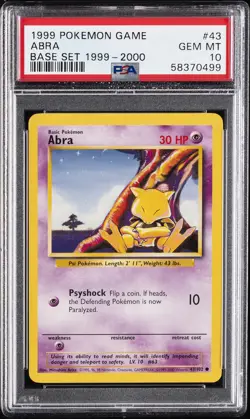 1999 POKEMON BASE SET 1999-2000 “4TH PRINT” #43 ABRA PSA 10 - Image 1