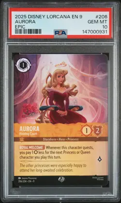 2025 DISNEY LORCANA EN 9-FABLED EPIC #206 AURORA - HOLDING COURT PSA 10 - Image 1