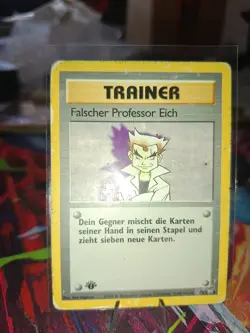1st Edition Pokemon Karte Falscher Professor Eich Trainer Vintage Deutsch 73/102 - Image 1