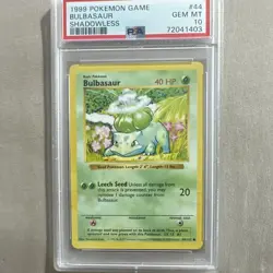 Bulbasaur 44/102 Base Set Shadowless 1999 PSA 10 Graded Regular - Image 1