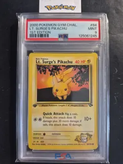 First Edition 2000 Pokemon Gym Challenge 84/132 Lt. Surge's Pikachu PSA Mint 9 - Image 1