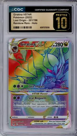 CGC PRISTINE 10 Giratina VSTAR Pokemon SWSH Lost Origin Rainbow Holo #201 - Image 1
