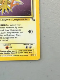 Zapdos – Pokemon Fossil - Unlimited - 15/62 – Holo rare – LP - Image 4