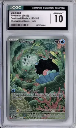 CGC 10 Clamperl Pokemon S&V Destined Rivals Illustration Rare Holo 195/182 - Image 1