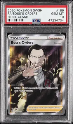 2020 POKEMON SWORD & SHIELD REBEL CLASH #189 FULL ART/BOSS'S ORDERS PSA 10 - Image 1