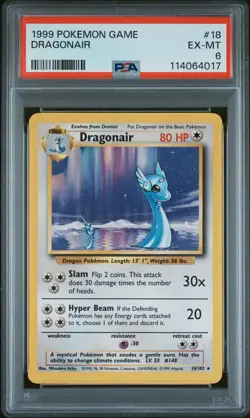 1999 POKEMON BASE SET UNLIMITED #18 DRAGONAIR PSA 6 - Image 1