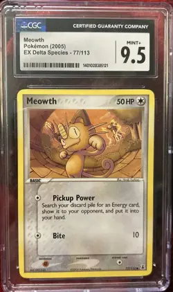 Pokemon Meowth EX Delta Species 77/113 CGC 9.5 Regular Common 2005 English - Image 1