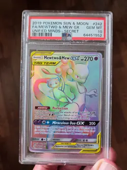 2019 POKEMON SUN & MOON UNIFIED MINDS SECRET FULL ART/MEWTWO & MEW GX PSA 10 - Image 1