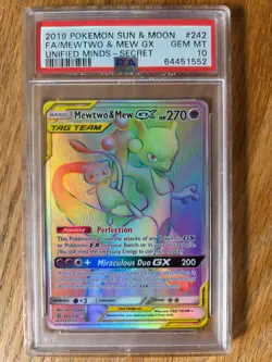 2019 POKEMON SUN & MOON UNIFIED MINDS SECRET FULL ART/MEWTWO & MEW GX PSA 10 - Image 2