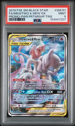 2019 POKEMON SM BLACK STAR PROMO #SM191 FULL ART/MEWTWO & MEW GX PSA 9 - Image 1
