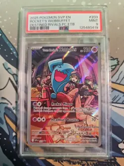 2025 POKEMON DESTINED RIVALS POKEMON CENTER ETB TEAM ROCKET'S WOBBUFFET PSA 9 - Image 1