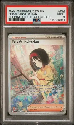 2023 POKEMON MEW EN-151 SPECIAL ILLUSTRATION RARE #203 ERIKA'S INVITATION PSA 9 - Image 1