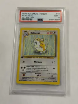 1999 Pokemon FRENCH 1st Edition Base Set Rattatac Raticate 40/102 PSA 9 MINT - Image 1