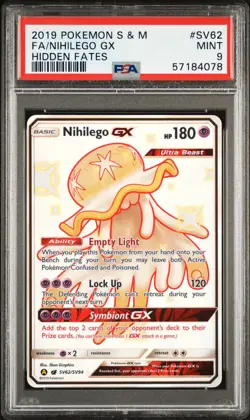 2019 POKEMON SUN & MOON HIDDEN FATES #SV62 FULL ART/NIHILEGO GX PSA 9 - Image 1
