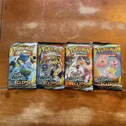 Pokemon Sun & Moon: Cosmic Eclipse Pack Art Set! Lot of 4 Sealed Booster Packs! 820650805899 - Image 1