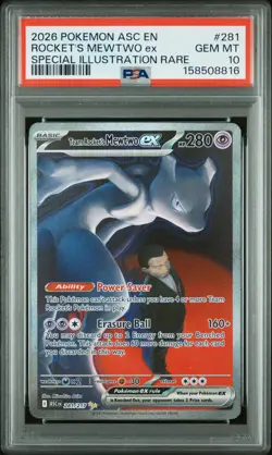 2026 POKEMON ASC SPECIAL ILLUSTRATION RARE #281 TEAM ROCKET'S MEWTWO EX PSA 10 - Image 1