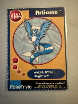 Pokemon 1999 Burger King PokeTrivia Promo Card Articuno #144 LP - Image 1