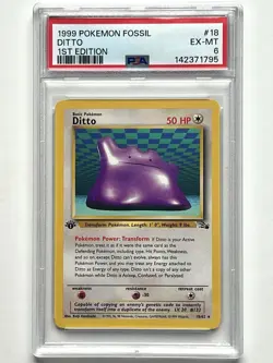 1999 1st Edition Fossil DITTO #18 Non-Holo Rare Card PSA 6 EX-Mint - New Slab - Image 1