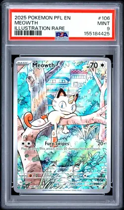 2025 POKEMON PFL EN-PHANTASMAL FLAMES ILLUSTRATION RARE #106 MEOWTH PSA 9 - Image 1