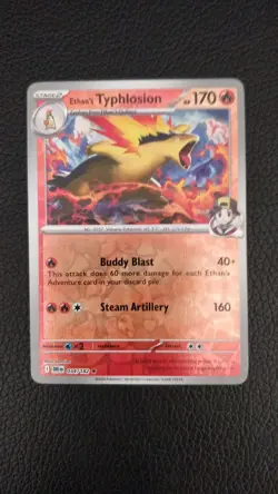 Ethan's Typhlosion 034/182 RARE Reverse Holo Pokemon Card Destined Rivals - Image 1
