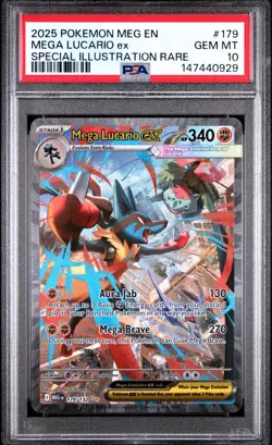 PSA 10 GEM MINT Mega Lucario EX 179/132 Mega Evolutions SIR Pokemon Card - Image 3