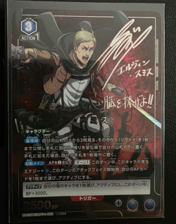 Signed UNION ARENA Attack on Titan UA23BT/AOT-1-002 SR ☆☆ Erwin Smith - Image 1