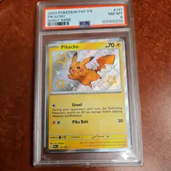 Pokemon Pikachu 131/091 SV Paldean Fates Shiny Holo Rare 2024 PSA 8 - Image 1