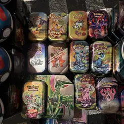 Pokemon TCG Empty Tin Lot (78) Lots Of Stickers And Portfolios, Good Condition! - Image 3