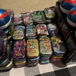 Pokemon TCG Empty Tin Lot (78) Lots Of Stickers And Portfolios, Good Condition! - Image 4