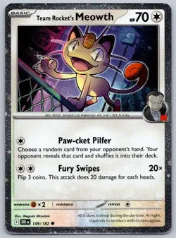 Pokemon TCG Team Rocket's Meowth 149/182 Destin Rivals Cosmos Holo - Image 1