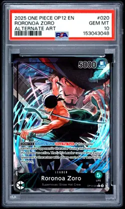 One Piece Roronoa Zoro Alternate Art OP12-020 PSA 10 Gem Mint - Image 1
