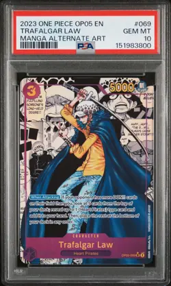 Trafalgar Law OP05-069 Manga English Alternate Art Foil PSA 10 One Piece CCG - Image 1