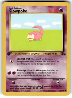 1st Edition Slowpoke 55/62 Common Fossil Pokemon MP - Image 1