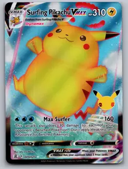 Surfing Pikachu VMAX 009/025 Holo VMAX Rare Celebrations Pokemon Holo Near Mint - Image 1