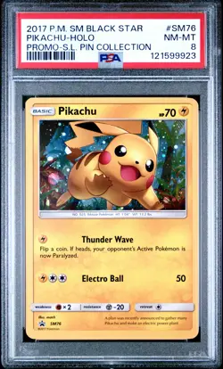 2017 POKEMON SM BLACK STAR PROMO SHINING LEGENDS PIN COLL PIKACHU-HOLO PSA 8 - Image 1