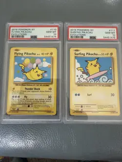 PSA 10 Pokemon Evolutions Surfing & Flying Pikachu Sequential Cards Rare 2016 - Image 1