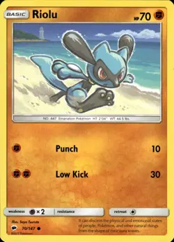 Riolu 70/147 | Sun & Moon - Burning Shadows | Pokemon TCG | English | Common - Image 2