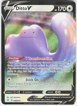 Ditto V 050/072 Holo V Rare Shining Fates Pokemon Near Mint - Image 1