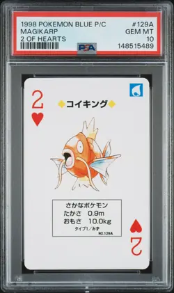 1998 POKEMON BLUE VERSION PLAYING CARDS 2 OF HEARTS #129A MAGIKARP PSA 10 - Image 1