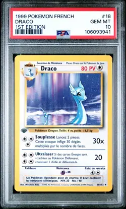 1999 Pokemon French Base Set 1st Edition Draco Dragonair #18 PSA 10 GEM MINT - Image 1