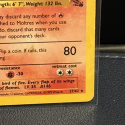 Pokemon TCG Fossil 1st Ed Moltres 27/62 Rare Reg 1999 70HP MP - Image 4