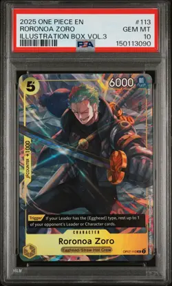 2025 One Piece Promos 113 Roronoa Zoro Illustration Box Vol.3 PSA 10 - Image 1