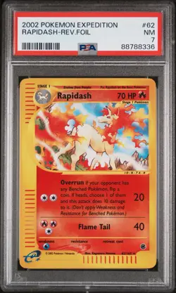 2002 POKEMON EXPEDITION #62 RAPIDASH-REVERSE FOIL PSA 7 - Image 1